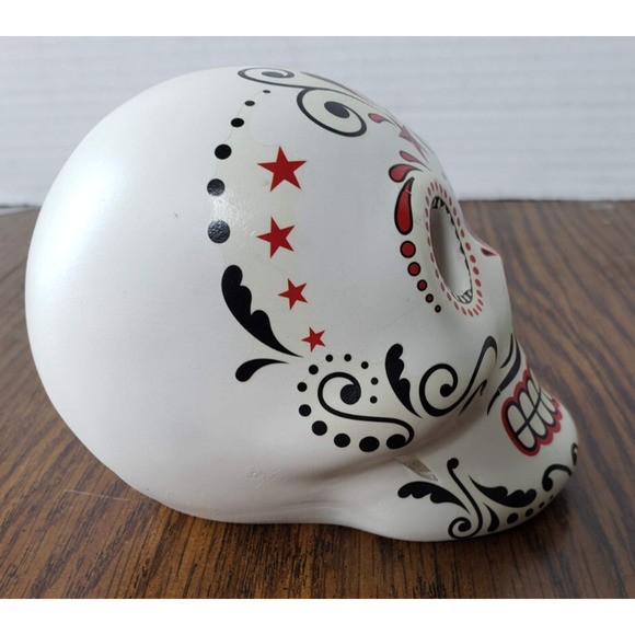 Day of The Dead White Ceramic Skull Home Tabletop Figurine - Picture 4 of 6